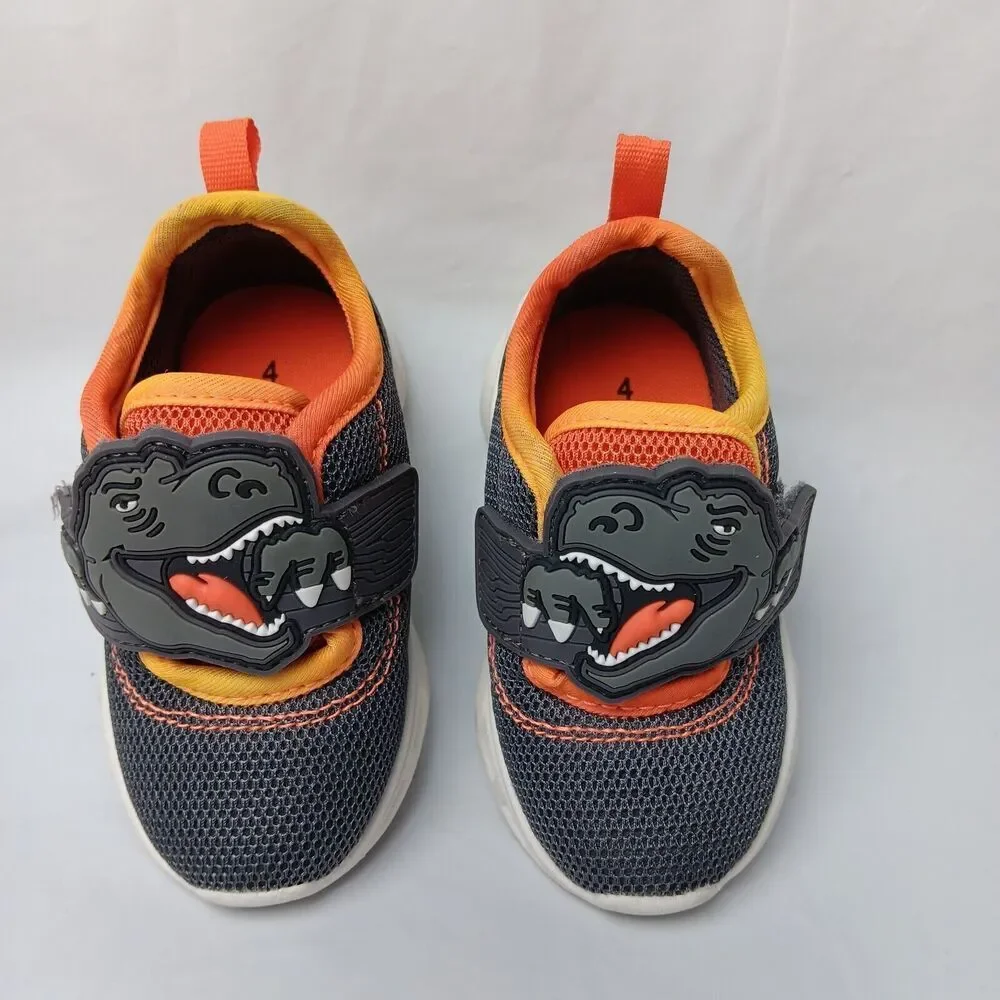 Carters Toddler Boys Dinosaur T-Rex Sneakers Sz 4M Gray Lighted Easy on Shoe